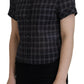 Dsquared² Black Checkered Collared Button Short Sleeves Top