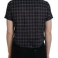 Dsquared² Black Checkered Collared Button Short Sleeves Top