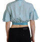 Dsquared² Blue Collared Button Down Short Sleeve Cropped Top