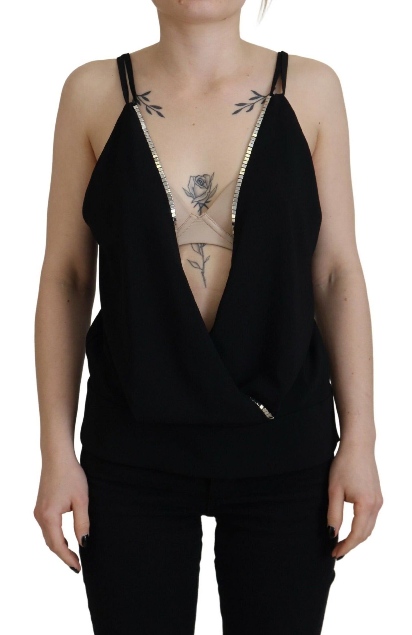 Dsquared² Black Embellished Deep V-neck Sleeveless Tank Top