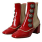 Dolce & Gabbana Red Beige Leather Embellished Mid Calf Boots Shoes