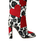 Dolce & Gabbana White Floral Hearts Leather High Boots Shoes