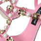 Dolce & Gabbana Pink Leather Embellished Heels Sandals Shoes