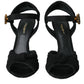 Dolce & Gabbana Black Suede Embellished Heels Sandals Shoes