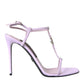 Dolce & Gabbana Purple Leather Logo Ankle Strap Heels Sandals Shoes