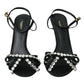 Dolce & Gabbana Black Viscose Crystal Bow Heels Sandals Shoes