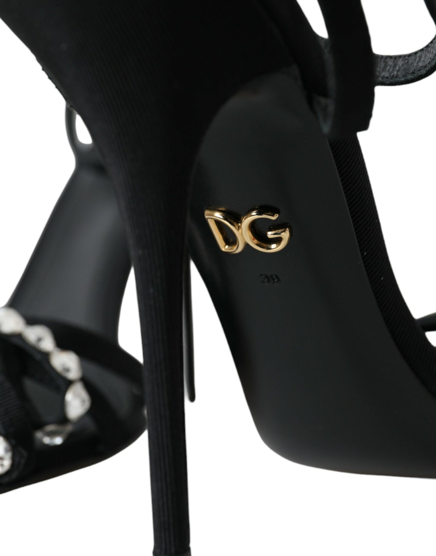 Dolce & Gabbana Black Viscose Crystal Bow Heels Sandals Shoes