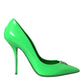 Dolce & Gabbana Neon Green Patent Leather Logo Pumps Shoes