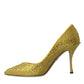 Dolce & Gabbana Yellow Strass Crystal Heels Pumps Shoes