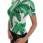 Dolce & Gabbana Green Banana Print Silk Polo T-shirt