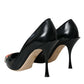 Dolce & Gabbana Black Leather WOW Patch Heels Pumps Shoes