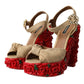 Dolce & Gabbana Red Roses Crystal Platform Sandals Shoes