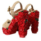 Dolce & Gabbana Red Roses Crystal Platform Sandals Shoes