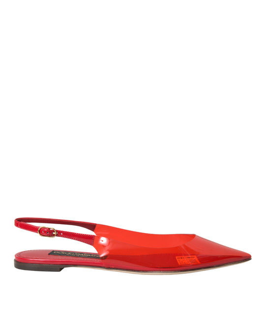 Dolce & Gabbana Red PVC Slingback Clear Flats Sandals Shoes