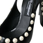 Dolce & Gabbana Black Leather Faux Pearl Heel Slingback Shoes