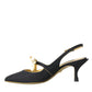 Dolce & Gabbana Black Leather Faux Pearls Slingbacks Shoes