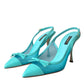 Dolce & Gabbana Blue Leather Mesh High Heels Slingback Shoes