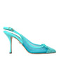 Dolce & Gabbana Blue Leather Mesh High Heels Slingback Shoes