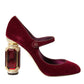 Dolce & Gabbana Red Velvet Gold Crystals Heels Mary Jane Shoes