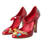 Dolce & Gabbana Red Leather Embellished Mary Jane Pumps Heels Shoes