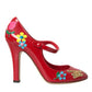 Dolce & Gabbana Red Leather Embellished Mary Jane Pumps Heels Shoes