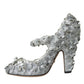 Dolce & Gabbana Silver Floral Crystal Mary Jane Pumps Shoes