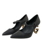 Dolce & Gabbana Black Leather Logo Heels Mary Janes Pumps Shoes