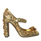 Dolce & Gabbana Gold Leather Crystal Mary Janes Pumps Shoes