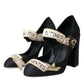 Dolce & Gabbana Black Brocade Mary Janes Crystal Pumps Shoes