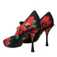 Dolce & Gabbana Black Floral Crystal Mary Jane Pumps Shoes