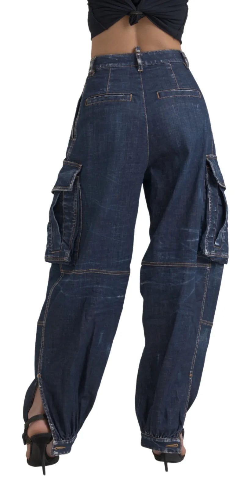 Dsquared² Blue High Waist Cotton Cargo Baggy Denim Jeans