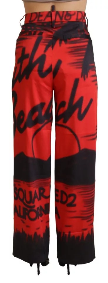 Dsquared² Red Printed High Waist Straight Pants