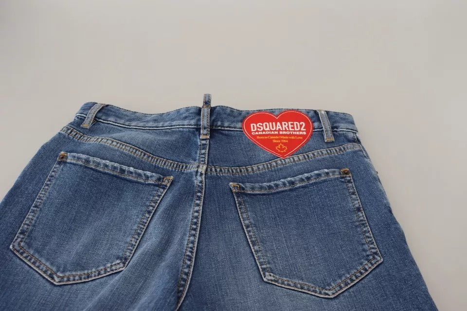 Dsquared² Blue Distressed High Waist Straight Denim Jeans