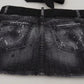 Dsquared² Black Distressed Mid Waist A-line Denim Mini Skirt