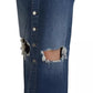 Dsquared² Blue Distressed High Waist Pencil Cut Denim Skirt