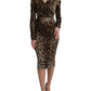 Dolce & Gabbana Brown Leopard Print Bodycon V-neck Midi Dress