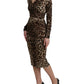 Dolce & Gabbana Brown Leopard Print Bodycon V-neck Midi Dress