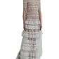 Dolce & Gabbana White Nylon Sheer Tiered Lace Maxi Dress