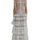 Dolce & Gabbana White Nylon Sheer Tiered Lace Maxi Dress