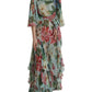 Dolce & Gabbana Blue Floral Print Tiered Long Maxi Dress