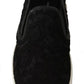 Dolce & Gabbana Black Lace Leather Logo Flat Slip-On Sneakers