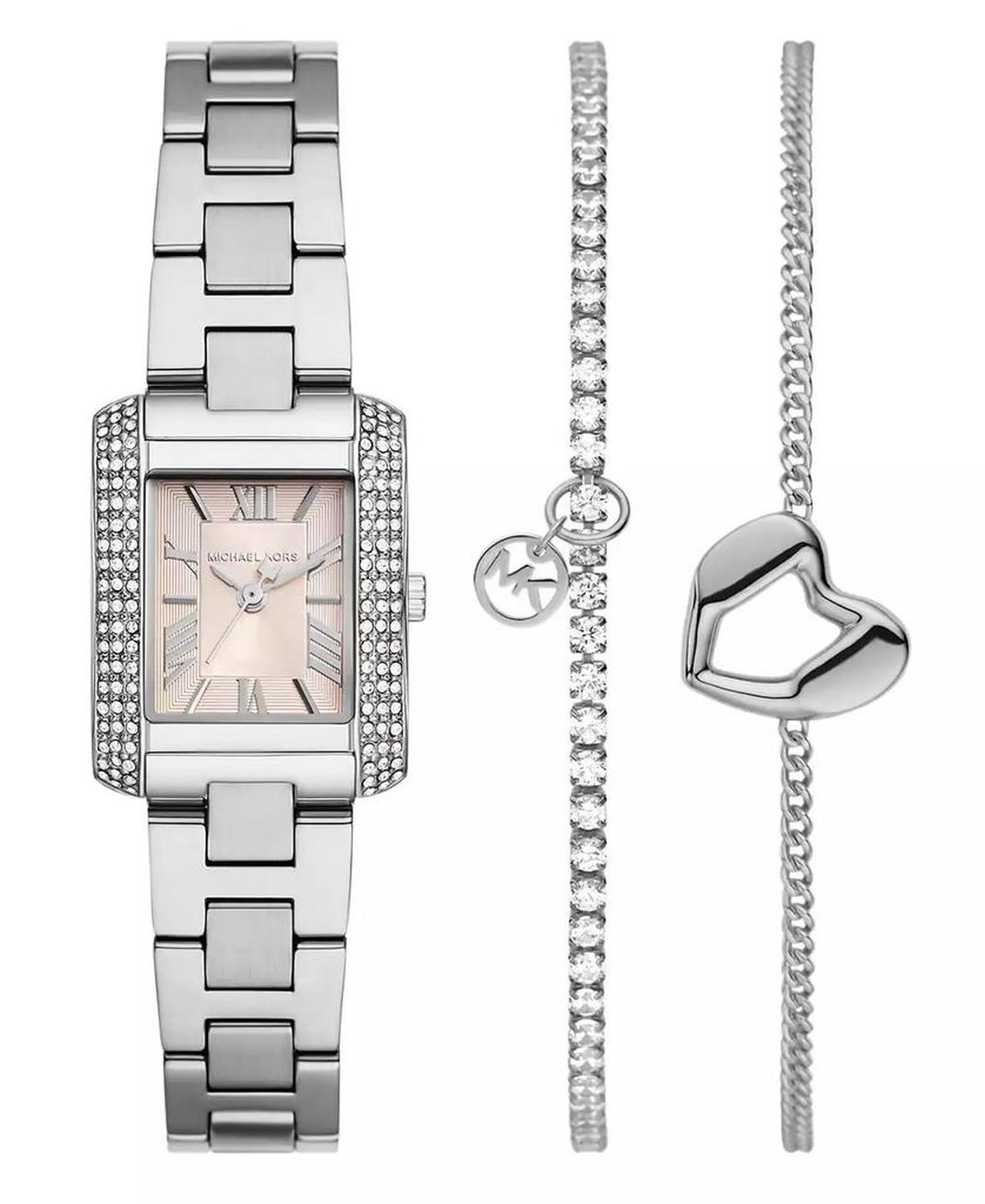 Women's Emery Three-Hand Silver-Tone Stainless Steel Watch 22mm and Bracelet Gift Set