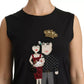 Dolce & Gabbana Black Silk DG Family Crystal Sleeveless Top