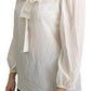 Dolce & Gabbana Off White Scarfneck Long Sleeves Blouse Silk Top