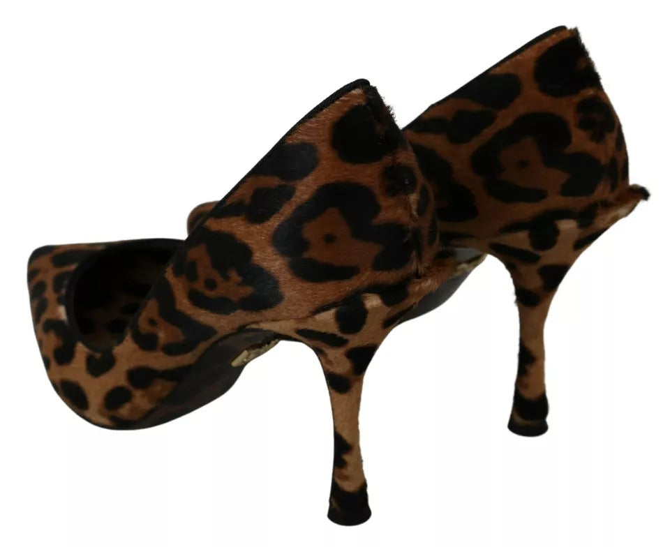 Dolce & Gabbana Brown Leopard Pony Hair Heels Pumps Shoes