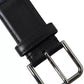 Dolce & Gabbana Black Blue Logo Silver Metal Buckle Belt