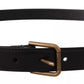 Dolce & Gabbana Black Classic Calf Leather Vintage Metal Buckle Belt