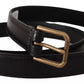 Dolce & Gabbana Black Classic Calf Leather Vintage Metal Buckle Belt