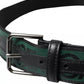 Dolce & Gabbana Black Green Leather Silver Metal Buckle Belt