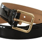 Dolce & Gabbana Black Patent Leather Gold Logo Engraved Buckle Belt